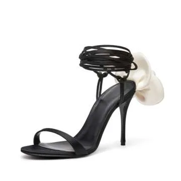 iadore Women's High Heels, 4'' Open Toe Floral Ankle Strappy Lace Up Stiletto Heeled Sandals with Ba...