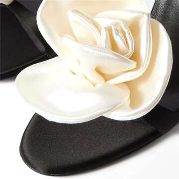 iadore Women's High Heels, 4'' Open Toe Floral Ankle Strappy Lace Up Stiletto Heeled Sandals with Back Flower Party Wedding Date Dress Shoes(Black/Beige,Numeric_9)