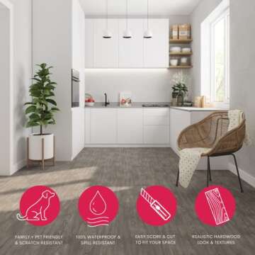 Luxury Vinyl Floor Tiles by Lucida USA | Peel & Stick Adhesive Flooring for DIY Installation | 36 Wood-Look Planks | BaseCore | 54 Sq. Feet