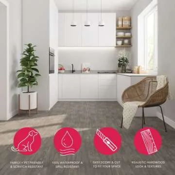 Luxury Vinyl Floor Tiles by Lucida USA | Peel & Stick Adhesive Flooring for DIY Installation | 36 Wood-Look Planks | BaseCore | 54 Sq. Feet