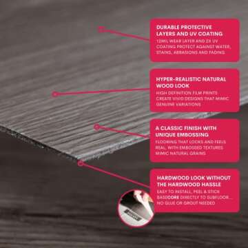 Luxury Vinyl Floor Tiles by Lucida USA | Peel & Stick Adhesive Flooring for DIY Installation | 36 Wood-Look Planks | BaseCore | 54 Sq. Feet