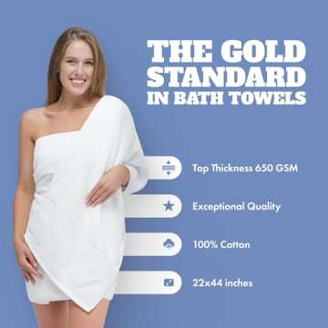Wealuxe White Bath Towels 22x44 Inch, Cotton Towel Set for Bathroom, Hotel, Gym, Spa, Soft Extra Abs...