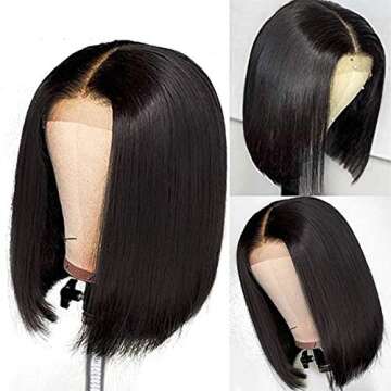 MIMORE Short Straight Bob Wig T-Part Lace Front Human Hair Wigs for Black Women