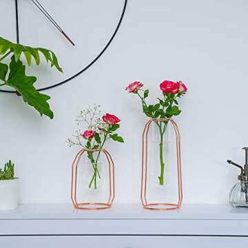 Stylish Vases Set of 2 - Modern Glass with Metal Frame