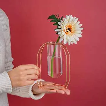 Stylish Vases Set of 2 - Modern Glass with Metal Frame