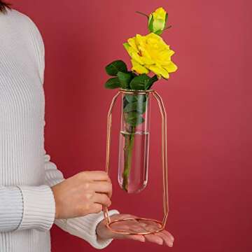 Stylish Vases Set of 2 - Modern Glass with Metal Frame