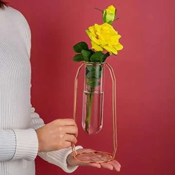 Stylish Vases Set of 2 - Modern Glass with Metal Frame