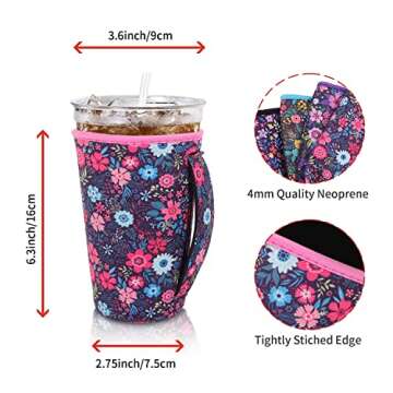 4Pack Reusable Iced Coffee Sleeve Insulator Sleeves for Cold Drinks Beverages, Neoprene Cup Holder f...