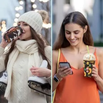 4Pack Reusable Iced Coffee Sleeve Insulator Sleeves for Cold Drinks Beverages, Neoprene Cup Holder for Most Coffee, Fits 30-32oz Large Cups (Flower With Handle)