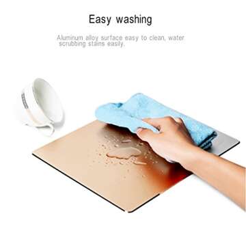 Qcute Mouse Pad, Gaming Aluminum Mouse Pad 9.45 X 7.87 Inch W Non-Slip Rubber Base & Micro Sand Blasting Aluminum Surface for Fast and Accurate Control (Large, Gold)