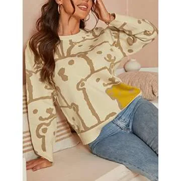 Eteviolet Womens Y2K Sweater Kawaii Vintage Long Sleeve Knit Oversized Pullover Jumper Cute Sweaters