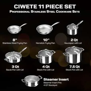 Ciwete 11-PC Stainless Steel Cookware Set - Oven & Dishwasher Safe