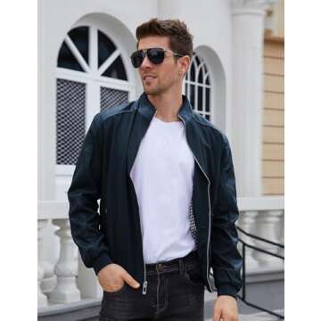 Tanming Men's Casual Slim Fit Lightweight Zip Up Softshell Bomber Jacket (X-Small, Blue)