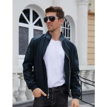 Tanming Men's Casual Slim Fit Lightweight Zip Up Softshell Bomber Jacket (X-Small, Blue)