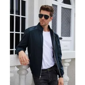 Tanming Men's Casual Slim Fit Lightweight Zip Up Softshell Bomber Jacket (X-Small, Blue)