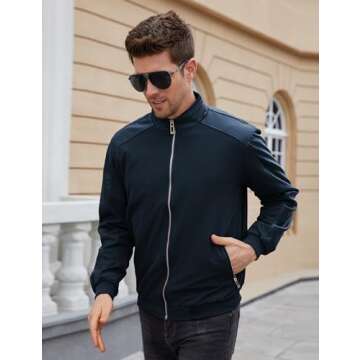 Tanming Men's Casual Slim Fit Lightweight Zip Up Softshell Bomber Jacket (X-Small, Blue)