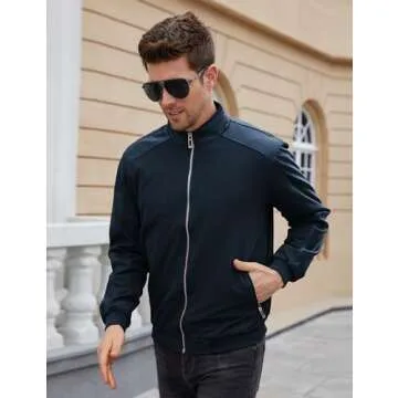 Tanming Men's Casual Slim Fit Lightweight Zip Up Softshell Bomber Jacket (X-Small, Blue)