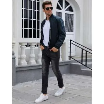 Tanming Men's Casual Slim Fit Lightweight Zip Up Softshell Bomber Jacket (X-Small, Blue)