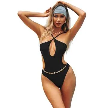 HYPERFIRE Women's Sexy Criss Cross Halter Bathing Suit Cut Out Backless Monokini Swimsuits One Piece Black Large