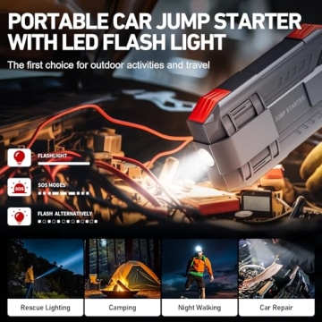 Car Battery Jump Starter, 4000A Peak Jump Starter Battery Pack for Up to 10L Gas and 8L Diesel Engines, 12V Portable Jump Box with USB/Power Bank/Dual Output/LED Light