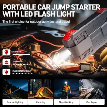 Car Battery Jump Starter, 4000A Peak Jump Starter Battery Pack for Up to 10L Gas and 8L Diesel Engines, 12V Portable Jump Box with USB/Power Bank/Dual Output/LED Light
