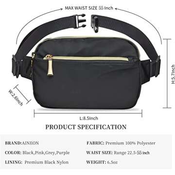 Fanny Packs for Women Men Fashion Plus Size Waist Pack Belt Bag Fanny Pack for Girls Boys with 5 Pockets Adjustable Belt, Cute Bum Bag Hip Bags for Travel Disney Running