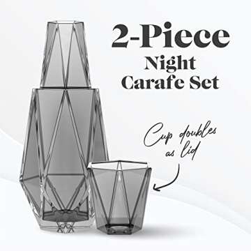 American Atelier Modern Geometric Bedside Carafe | 2Piece Set Bedside Water Carafe | Glass Carafe wi...