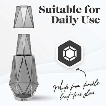 American Atelier Modern Geometric Bedside Carafe | 2Piece Set Bedside Water Carafe | Glass Carafe with Cup that Doubles as Lid | Bedside Water Carafe and Glass Set in Grey (37oz)