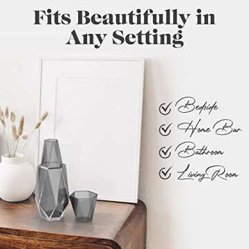 American Atelier Modern Geometric Bedside Carafe | 2Piece Set Bedside Water Carafe | Glass Carafe with Cup that Doubles as Lid | Bedside Water Carafe and Glass Set in Grey (37oz)