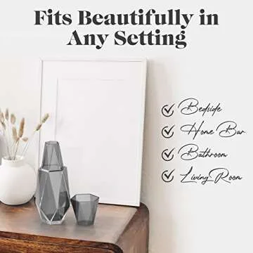 American Atelier Modern Geometric Bedside Carafe | 2Piece Set Bedside Water Carafe | Glass Carafe with Cup that Doubles as Lid | Bedside Water Carafe and Glass Set in Grey (37oz)