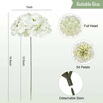 Waipfaru 6pcs White Hydrangea Artificial Flowers, Faux Hydrangea Flowers with Stems, Full Heads Silk...