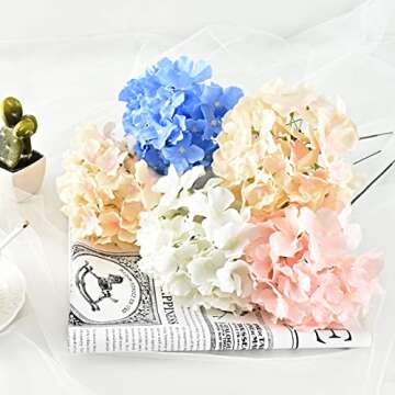 Waipfaru 6pcs White Silk Artificial Hydrangea Flowers