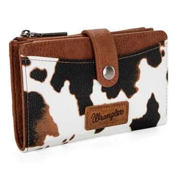 Wrangler Wallet for Women Cow Print Bifold Wallet Women's Wallets, Card Cases & Money Organizers Women Credit Card Wallet Brown Wallets for Women Female Cash Wallet with ID Window
