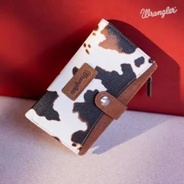 Wrangler Wallet for Women Cow Print Bifold Wallet Women's Wallets, Card Cases & Money Organizers Women Credit Card Wallet Brown Wallets for Women Female Cash Wallet with ID Window