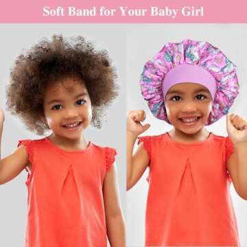 3pcs Satin Bonnets for Kids Sleeping, Cute Hair Bonnet with Scrunchies for Girls Curly Hair, A