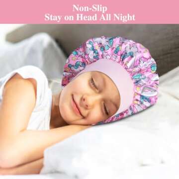 3pcs Satin Bonnets for Kids Sleeping, Cute Hair Bonnet with Scrunchies for Girls Curly Hair, A