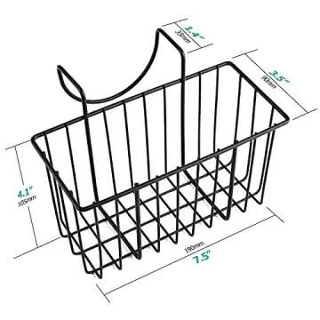Damita Kitchen Sponge Holder for Kitchen Sink Basket Sink Caddy Brush Dishwashing Liquid Drainer Rack Black, Large (7.5"x 5.1"x 5.1")