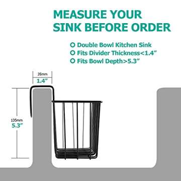 Damita Kitchen Sponge Holder for Kitchen Sink Basket Sink Caddy Brush Dishwashing Liquid Drainer Rack Black, Large (7.5"x 5.1"x 5.1")