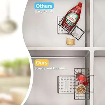 Damita Kitchen Sponge Holder for Kitchen Sink Basket Sink Caddy Brush Dishwashing Liquid Drainer Rack Black, Large (7.5"x 5.1"x 5.1")