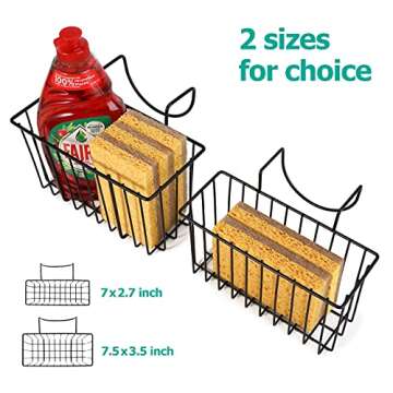 Damita Kitchen Sponge Holder for Kitchen Sink Basket Sink Caddy Brush Dishwashing Liquid Drainer Rack Black, Large (7.5"x 5.1"x 5.1")