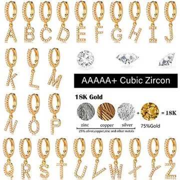MEVECCO 18K Gold Filled Gold CZ Pave L Initial Drop Huggie Earrings Diamond Cut Cubic Zircon Inlayed Letter Dangle Charm Initial Huggie Hoop Earrings Personalized Dainty Tiny Symbolic Jewelry