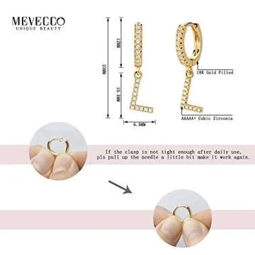 MEVECCO 18K Gold Filled Gold CZ Pave L Initial Drop Huggie Earrings Diamond Cut Cubic Zircon Inlayed Letter Dangle Charm Initial Huggie Hoop Earrings Personalized Dainty Tiny Symbolic Jewelry