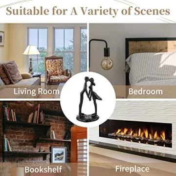 Sziqiqi Couple Sculptures Cast Iron Gift for Anniversaries Wedding Small Modern Abstract Figurine Decorative Metal Statues Romantic Passionate Love Ornament for Couples Valentines