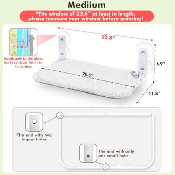 AMOSIJOY Cordless Cat Window Perch, Cat Hammock for Wall with 4 Suction Cups, Anchor&Screw for Two W...