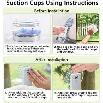 AMOSIJOY Cordless Cat Window Perch, Cat Hammock for Wall with 4 Suction Cups, Anchor&Screw for Two Ways of Installation, Solid Metal Frame and Reversible Cover, Foldable Cat Beds for Indoor Cats