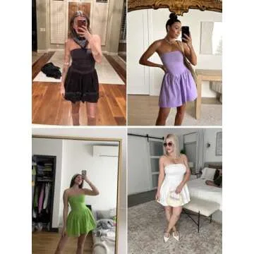 Loafawes Strapless Tube Top Dress for Women Summer Solid Dresses Hot Shot Flowy Sundresses Short Casual Dress for Beach Pale Pink