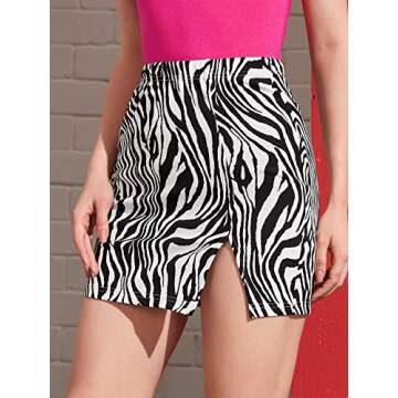 WDIRARA Women's Zebra Striped Split Hem Elastic Waist Elegant Mini Skirt Black and White M