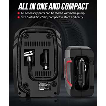 Avid Power 12V DC Air Compressor w/Digital Pressure Gauge, Car Tire Pump w/LED Light, Auto Shut-Off Tire Inflator for Car, Bicycles, Balls and Other Inflatables