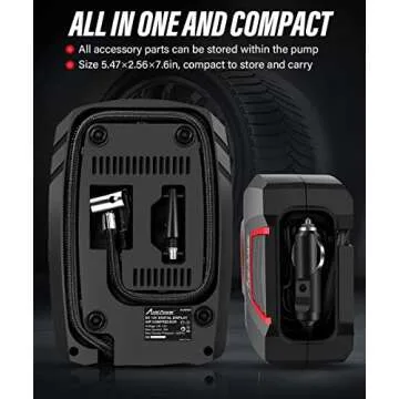 Avid Power 12V DC Air Compressor w/Digital Pressure Gauge, Car Tire Pump w/LED Light, Auto Shut-Off Tire Inflator for Car, Bicycles, Balls and Other Inflatables