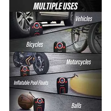 Avid Power 12V DC Air Compressor w/Digital Pressure Gauge, Car Tire Pump w/LED Light, Auto Shut-Off Tire Inflator for Car, Bicycles, Balls and Other Inflatables